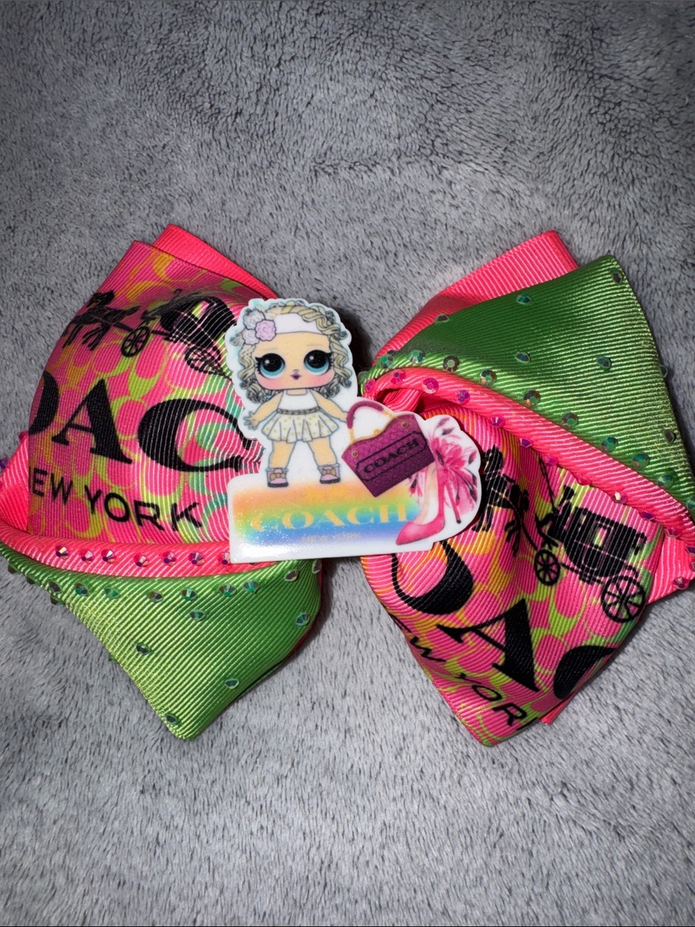 Coach Kids Glitter Logo Bow Hair Clip - Pink & Green